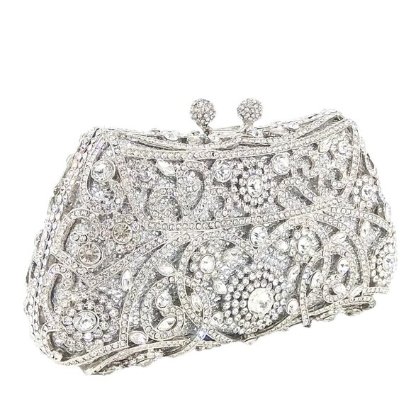 Swarovski Crystal Clutch, Bridal Clutch, Silver Minaudiere - Picture 2 of 6